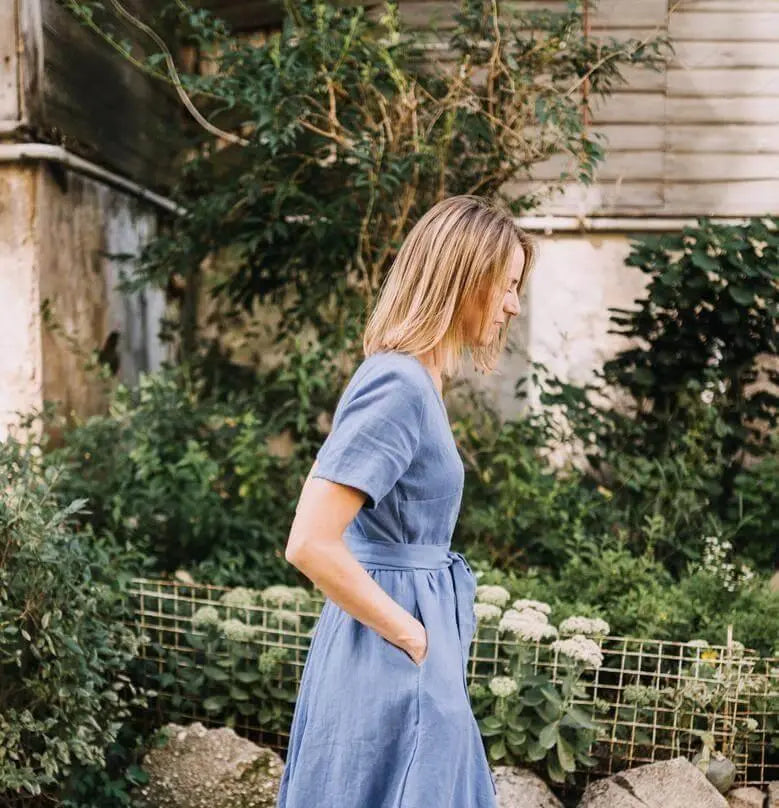 Lisbon Midi wrap linen dress Mantaikotai