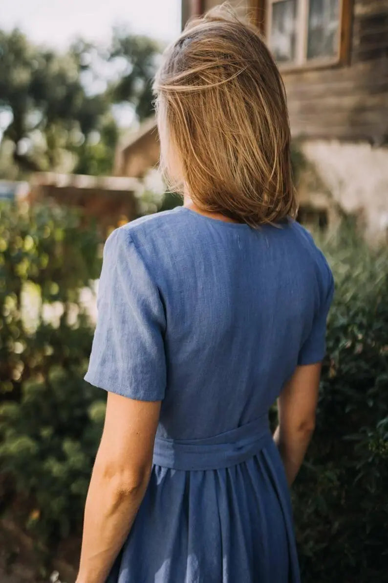 Lisbon Midi wrap linen dress Mantaikotai