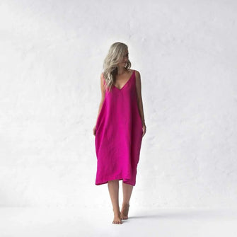 Midi linen dress Nanami Pink Neon by Seaside Tones Seaside Tones