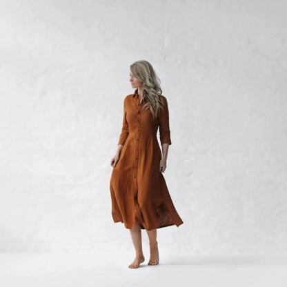 Mustard linen tailored dress by Seaside Tones Seaside Tones