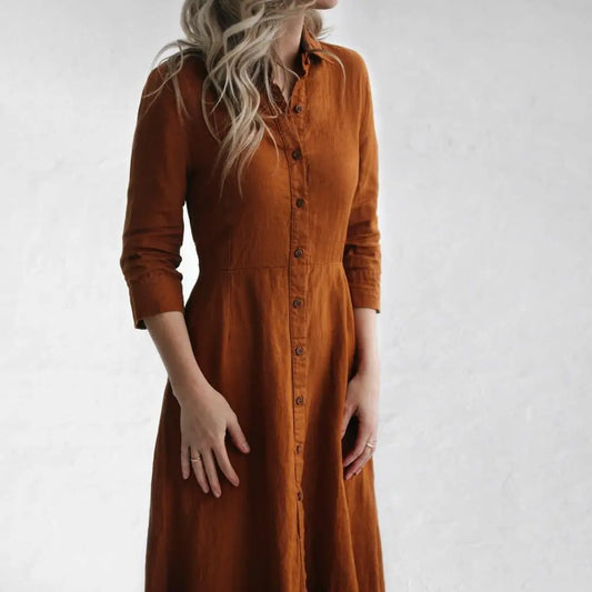 Mustard linen tailored dress by Seaside Tones Seaside Tones