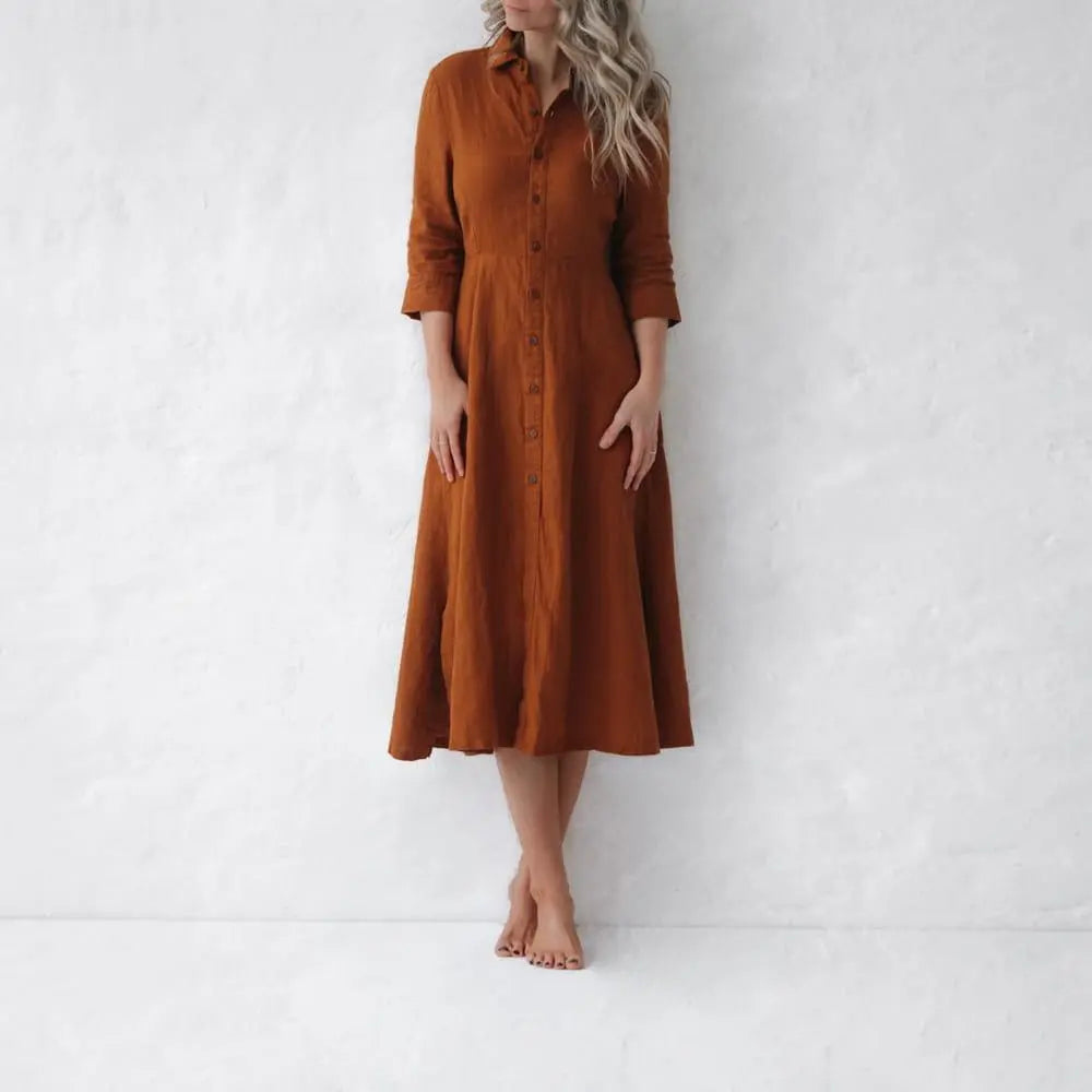 Mustard linen tailored dress by Seaside Tones Seaside Tones