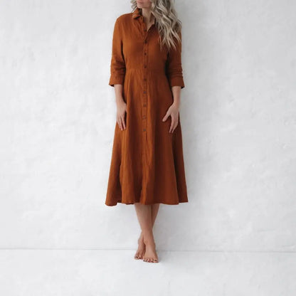 Mustard linen tailored dress by Seaside Tones Seaside Tones