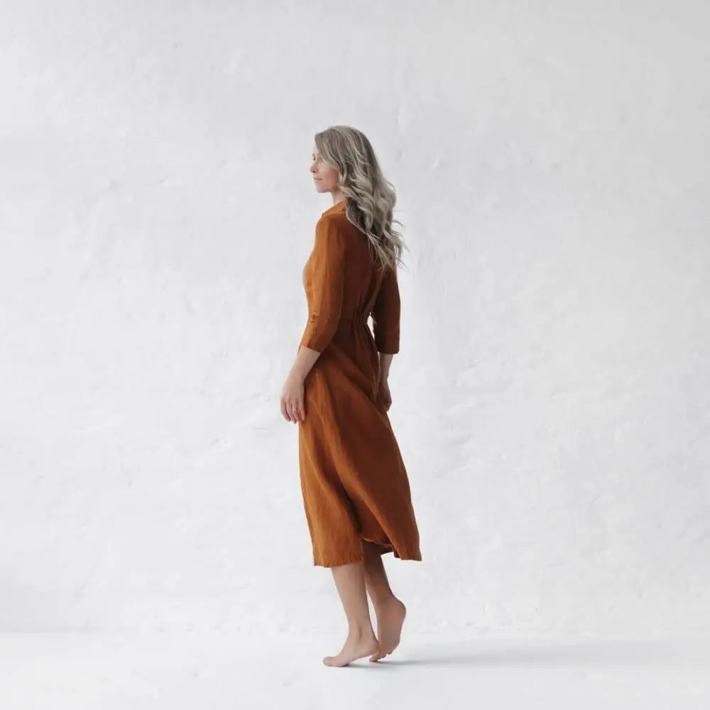 Mustard linen tailored dress by Seaside Tones Seaside Tones