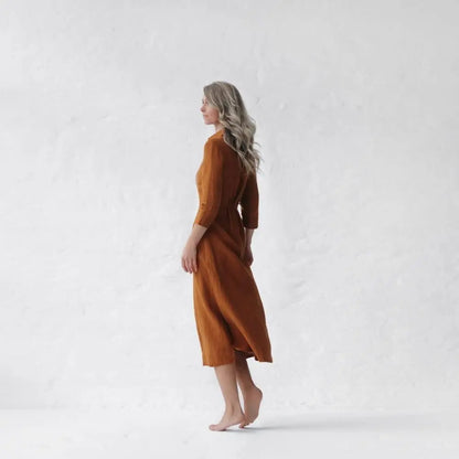 Mustard linen tailored dress by Seaside Tones Seaside Tones