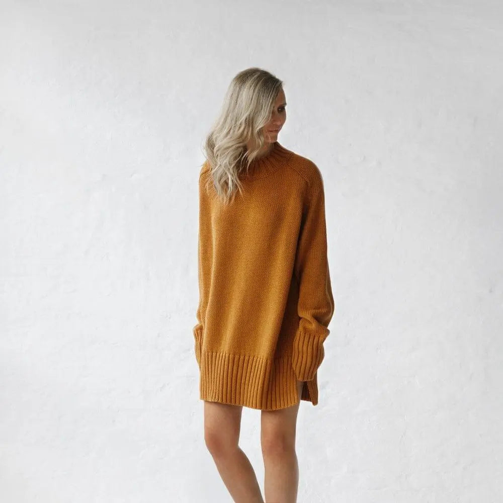 Mustard recycled cotton crew neck sweater by Seaside Tones Seaside Tones