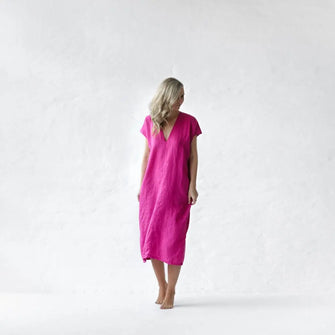 Neon Pink Linen V neck dress by Seaside Tones Seaside Tones