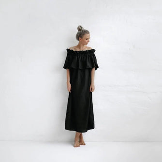 Off Shoulder Black Linen Dress by Seaside Tones Seaside Tones