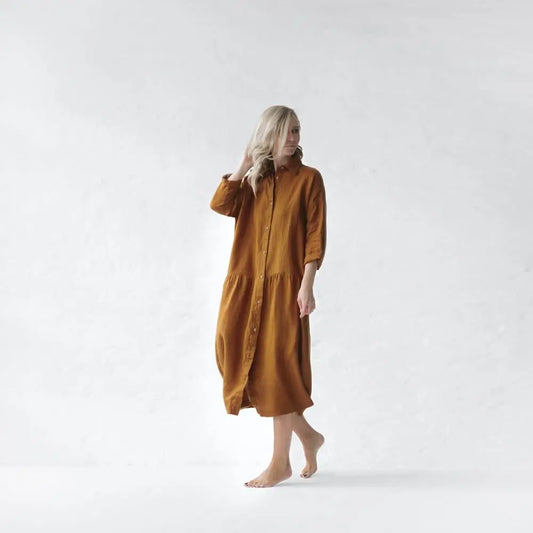Oversized Mustard linen dress by Seaside Tones Seaside Tones