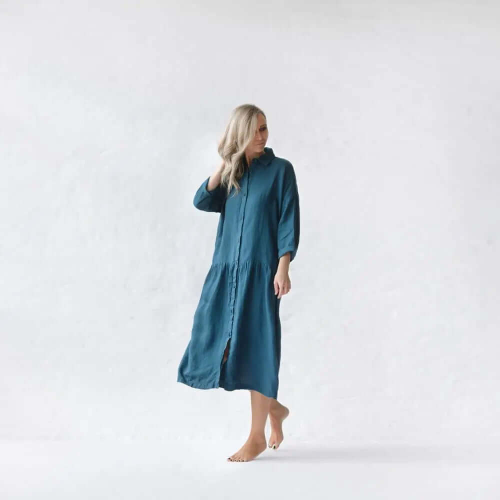 Oversized Teal linen dress by Seaside Tones Seaside Tones