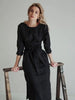 PRE-ORDER Black Belted Linen Dress - Long Sleeve / Midi Nich