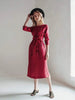 PRE-ORDER Burgundy Belted Linen Dress - Long sleeve / Midi Nich
