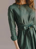 PRE-ORDER Green Sage Belted Linen Dress - Long Sleeve / Mini Nich