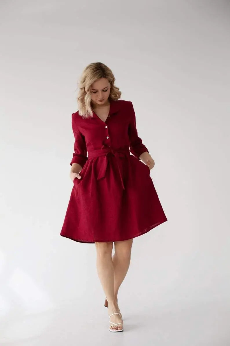 knee length dresses for ladies Tessuti Fabrics Lily Linen Dress – The Fold Line main image 0
