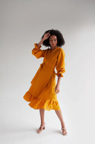 PRE-ORDER Mustard Lisa Linen Midi Dress Nich