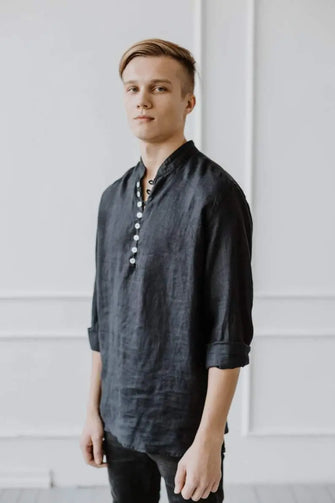 PRE-ORDER Oriental Black Linen Shirt Odalux