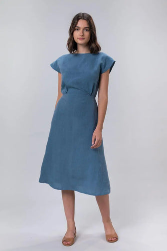 Picnic Linen Dress In Sky by Wilga Clothing Wilga Clothing