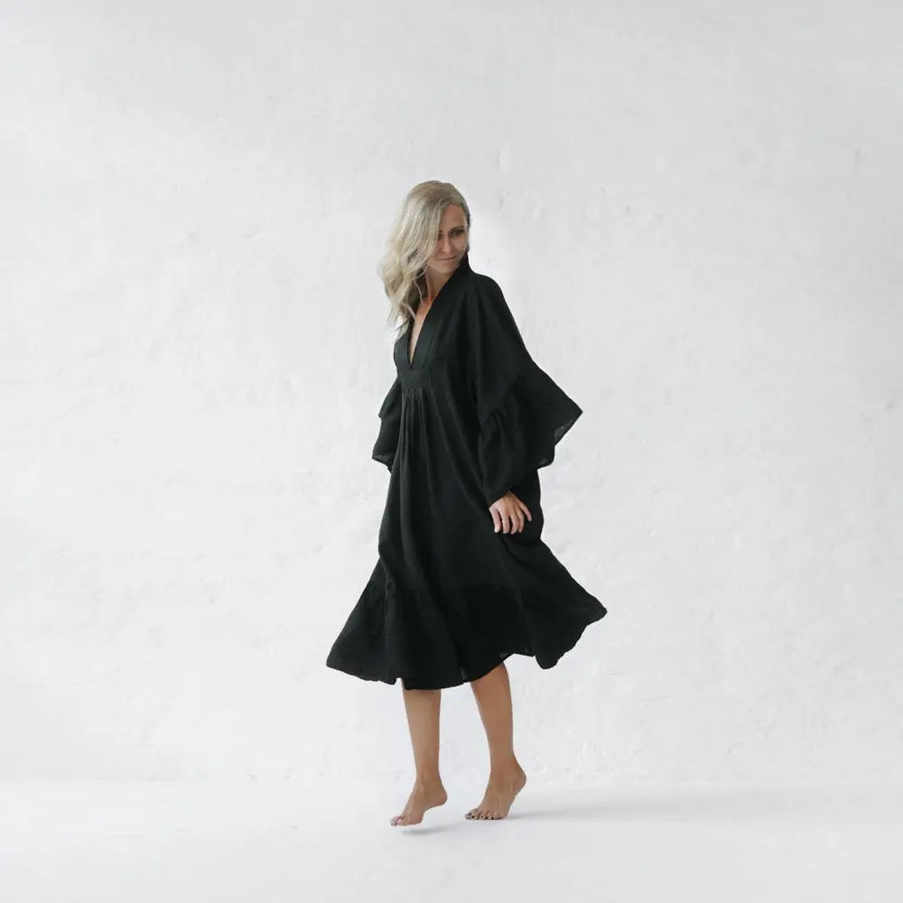 Sea Khaki, Blue, Black & Pink Neon Linen Dress by Seaside Tones Seaside Tones