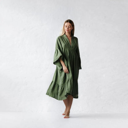 Sea Khaki, Blue, Black & Pink Neon Linen Dress by Seaside Tones Seaside Tones