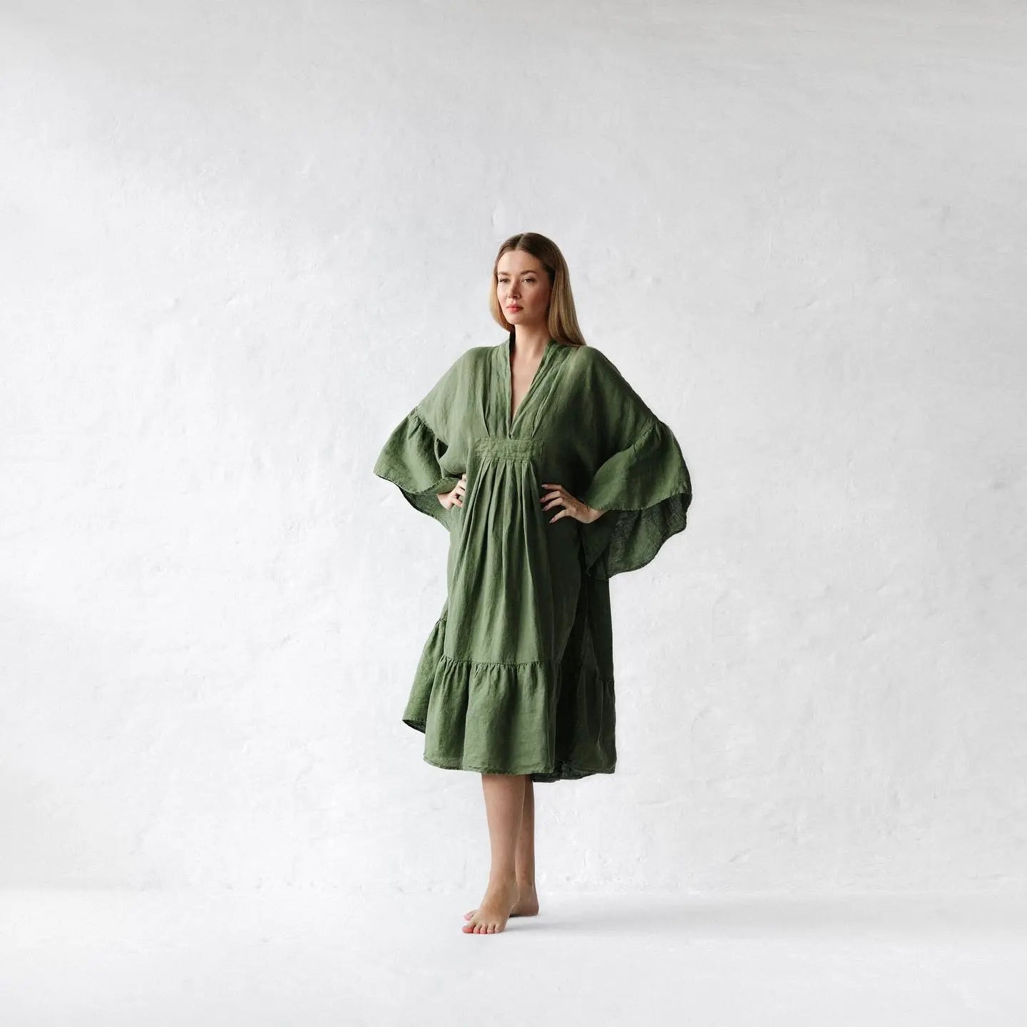 Sea Khaki, Blue, Black & Pink Neon Linen Dress by Seaside Tones Seaside Tones