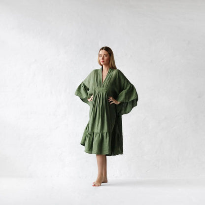 Sea Khaki, Blue, Black & Pink Neon Linen Dress by Seaside Tones Seaside Tones