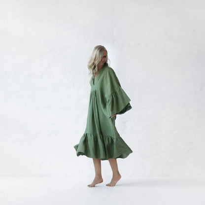 Sea Khaki,Blue And Pink Neon Linen Dress by Seaside Tones Seaside Tones