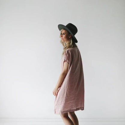 Short Square linen dress pink by Seaside Tones Seaside Tones