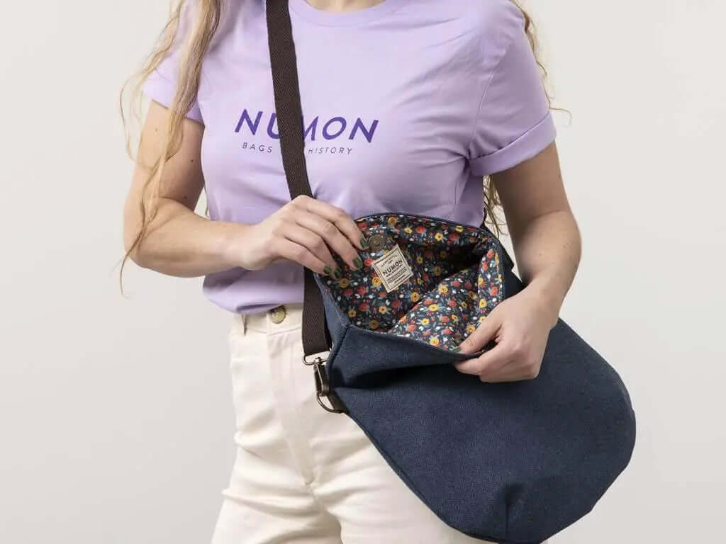 Upcycled vegan messenger bag - Stone Numon